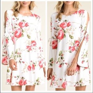 Floral tie sleeve shift dress